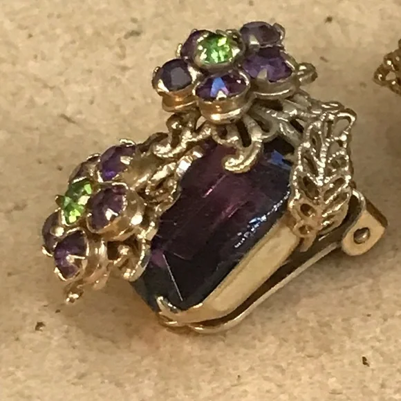 Rare Vintage Alice CAVINESS Purple Art Glass Rhinestone Tassel Designer Set - Picture 8 of 16